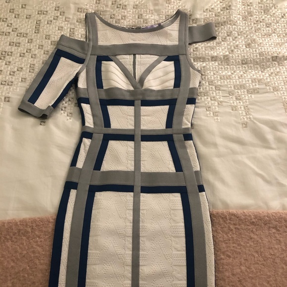 Colorblock Asymmetrical Herve Leger Dress - Picture 3 of 6